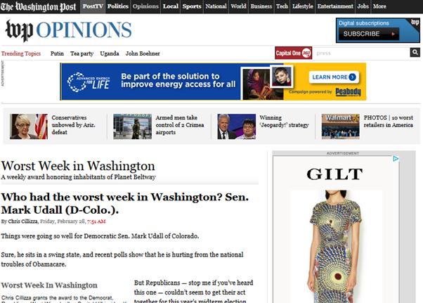 OH NOES: Washington Post Says Sen. Mark Udall Has “Worst Week in Washington”